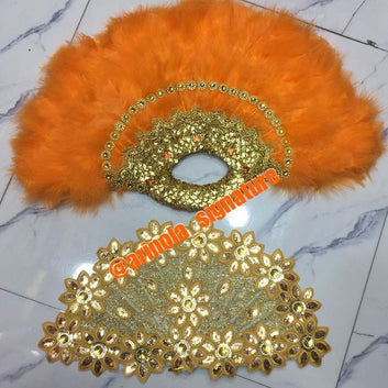 MG 3 Beautiful Handmade Wedding Fan with Bride Fan and Gold Head Covering Accessories AS26