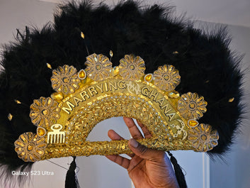 MG Blaclk & Gold Beautiful Handmade Wedding Fan Accessories AS204